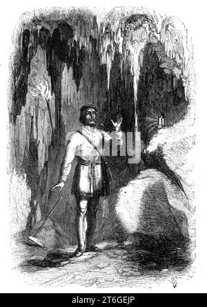 "The Oreseeker ; a Tale of the Hartz", 1860. Illustration tirée d'un "livre-cadeau" par A. S. M. [Macmillan et Co.] 'Les illustrations picturales... sont exécutées par L.C.H...in les mines d'argent de Hardenburg, sur les confins des montagnes Hartz...[un mineur trouve] une magnifique grotte stalactite, située près de la ville montagneuse d'Elbingerode, et dans les falaises escarpées du R&#xfc;beland...it semblait comme si la nature avait assemblé pour sa fierté solitaire des modèles de ces nombreux spécimens d'art et d'ornement que l'homme aime... rassembler autour de lui dans ses demeures de raffinement et de luxe. Ci-dessus Banque D'Images