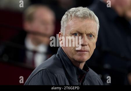 Photo du dossier datée du 09-11-2023 du patron de West Ham, David Moyes, qui croit que les gestionnaires ne veulent pas parler des controverses sur les VAR parce qu'ils sont ignorés, condamnés à une amende ou les deux. Date de parution : Vendredi 10 novembre 2023. Banque D'Images