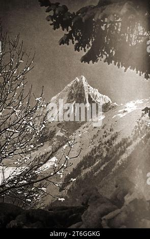 France 1939 - vue sur la montagne de l'aiguille du Dru aussi connue sous le nom de Dru ou les Drus - Mont blanc Banque D'Images