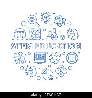 Illustration bleue vectorielle minimale de STEM Education dans le style de ligne mince. Bannière scientifique Illustration de Vecteur