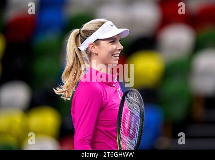 Katie Boulter, de Grande-Bretagne, lors d'une séance d'entraînement avant le match de la coupe Billie Jean King 2023 entre la Grande-Bretagne et la Suède au Copper Box Arena, à Londres. Date de la photo : Vendredi 10 novembre 2023. Banque D'Images