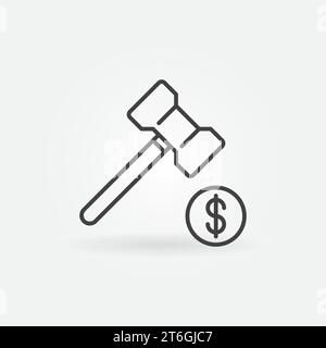 Marteau avec vecteur Dollar coin icône de concept de corruption ou symbole dans le style de contour Illustration de Vecteur