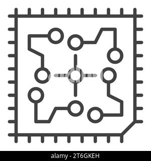 Processeur avec icône ou symbole de contour de concept vectoriel de carte de circuit imprimé Illustration de Vecteur