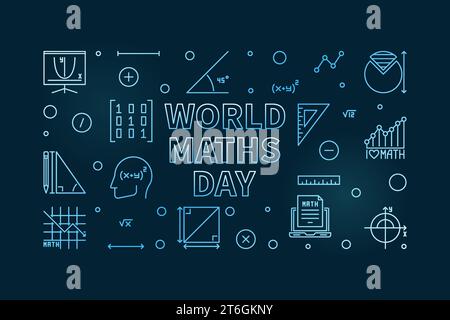 Journée mondiale des maths concept vector contour bannière bleue horizontale - illustration mathématique avec fond sombre Illustration de Vecteur