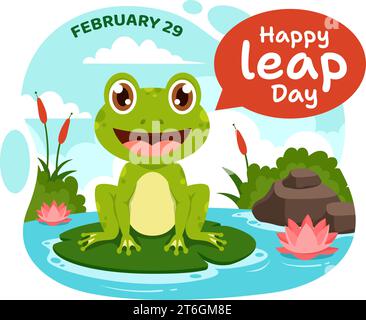 Illustration vectorielle Happy Leap Day le 29 février avec des grenouilles sautantes et un fond d'étang dans la conception de dessin animé plat de célébration de vacances Illustration de Vecteur