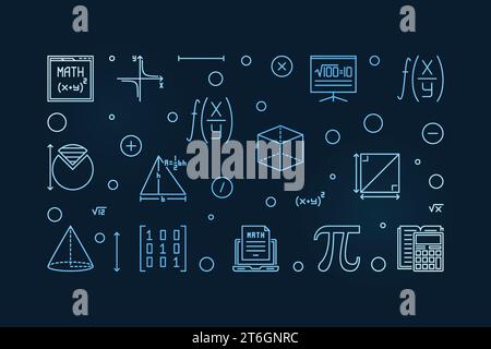 Back to School vector outline horizontal bleu moderne bannière - illustration de concept de science avec fond sombre Illustration de Vecteur