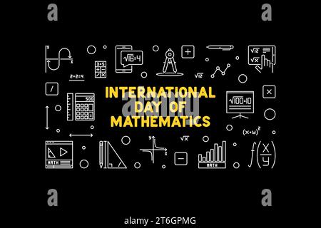 Journée internationale des mathématiques - 14 mars vecteur ligne mince bannière horizontale. Illustration du concept IDM Illustration de Vecteur