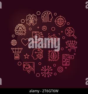 Ai innovation concept bannière colorée en forme de cercle de ligne mince - illustration vectorielle de réseau neuronal sur fond sombre Illustration de Vecteur