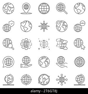 Ensemble d'icônes de contour de globe terrestre - vecteurs planète et symboles de concept de monde Illustration de Vecteur