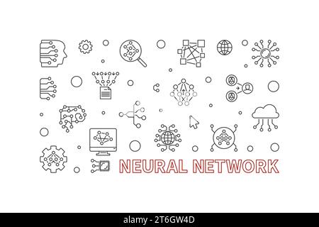 Bannière horizontale de contour de concept de réseau neuronal. Vector Artificial Intelligence Technology illustration simple Illustration de Vecteur