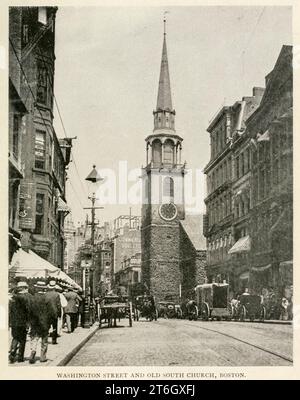 Washington Street et Old South Church, Boston, Massachusetts extrait de l'article UNE MISE EN ACCUSATION DE L'ARCHITECTURE URBAINE AMÉRICAINE. Par E. C. Gardner. Extrait du magazine Engineering CONSACRÉ AU PROGRÈS INDUSTRIEL Volume XII octobre 1896 à mars 1897 The Engineering Magazine Co Banque D'Images