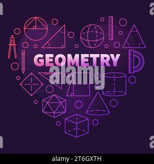 Vecteur de géométrie School discipline concept contour bannière colorée moderne en forme de cœur. Cœur avec formes géométriques symboles de contour illustration avec da Illustration de Vecteur