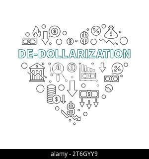 Vecteur de-dollarisation concept bannière en forme de coeur - Dollar US devise Dédollarisation et illustration géopolitique Illustration de Vecteur