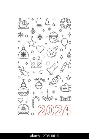 2024 Joyeux Noël contour affiche verticale ou bannière - vecteur Happy 2024 illustration du nouvel an Illustration de Vecteur