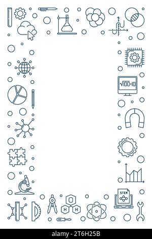 Science, technologie, ingénierie, mathématiques cadre de ligne mince. Bannière linéaire STEM Education Illustration de Vecteur