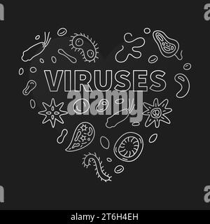 Virus Heart concept contour bannière colorée en forme de cœur faite avec des signes de contour de virus - illustration vectorielle avec fond sombre Illustration de Vecteur