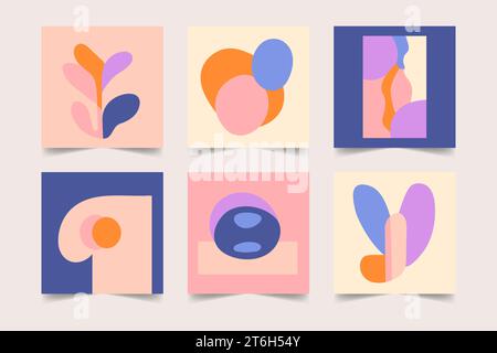 Définir des arrière-plans créatifs minimalistes peints à la main avec des formes organiques. Collection de bannières Web carrées de promotion abstraite dans le style Boho. Contemporain Illustration de Vecteur