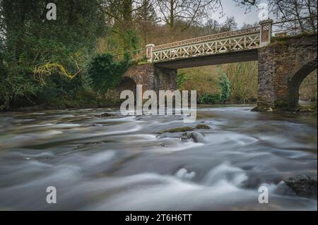 Vue automnale de la rivière Barle en cascade sur les rochers à Marsh Bridge près de Dulverton dans le parc national Exmoor, Somerset, Angleterre, Royaume-Uni Banque D'Images