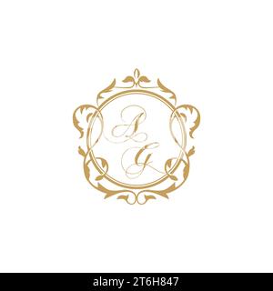 AG Wedding initiales invitation avec élégant modèle graphique vectoriel d'élément de cercle d'ornement Illustration de Vecteur