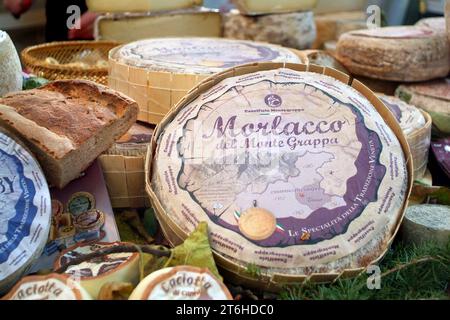 Turin, Piémont, Italie. -10/22/2010- le salon de l'alimentation 'Sunone del Gusto'. Fromage Morlacco del Grappa Banque D'Images