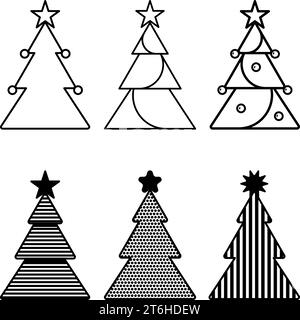 Ensemble d'icônes de sapin de Noël monochrome. Illustration vectorielle Illustration de Vecteur