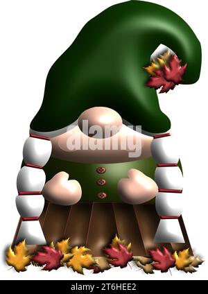 gnome avec citrouille- automne - thanksgiving- pour site web, email, carte de voeux, présentation, carte postale, livre, t-shirt, sweat-shirt, autocollant, livre Illustration de Vecteur