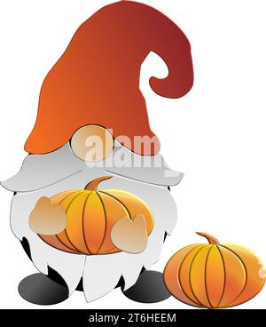 gnome avec citrouille- automne - thanksgiving- pour site web, email, carte de voeux, présentation, carte postale, livre, t-shirt, sweat-shirt, autocollant, livre Illustration de Vecteur