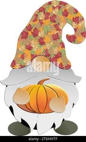 gnome avec citrouille - automne - thanksgiving- pour site web, email, carte de voeux, présentation, carte postale, livre, t-shirt, sweat-shirt, autocollant, livre Illustration de Vecteur