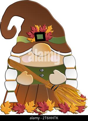 gnome femelle - automne - thanksgiving- pour site web, email, carte de voeux, présentation, carte postale, livre, t-shirt, sweat-shirt, autocollant, livre Illustration de Vecteur