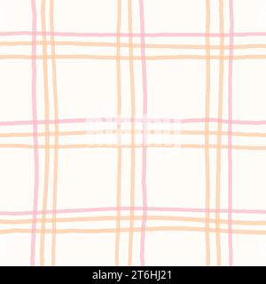 Délicat Cottagecore Cute Plaid Checks Vector Pattern. Imprimé Homestead jaune rose avec des lignes fines. Fond de ferme avec impression de jardin chintz Illustration de Vecteur
