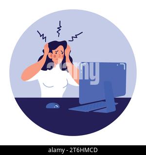 Travailleuse confuse assise au bureau. Femme employée frustrée avec un problème. Illustration vectorielle Illustration de Vecteur