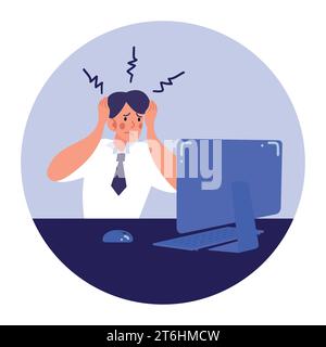 Travailleur masculin confus assis au bureau. Employé homme frustré avec un problème. Illustration vectorielle Illustration de Vecteur
