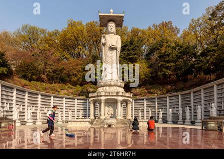 Ambiance matinale, statue de Bouddha à Bongeunsa, Corée du Sud Banque D'Images