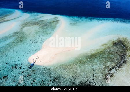 Touristes s'amusant sur le banc de sable, Raja Ampat, Papouasie occidentale, Indonésie Banque D'Images