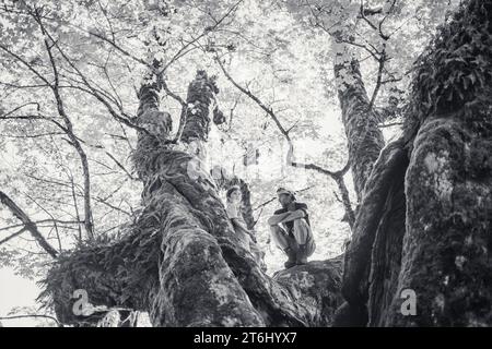 Visite en famille au Schwarzenberghütte, Hinterstein, Allgäu, Bavière, Allemagne Banque D'Images