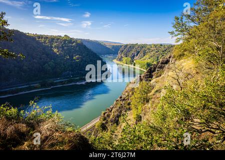 Coude du Rhin entre Spitznack et Loreley dans la haute vallée du Rhin moyen, Banque D'Images