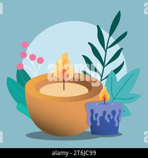 Groupe de bougies pour amorathérapie et feuilles vecteur Illustration de Vecteur