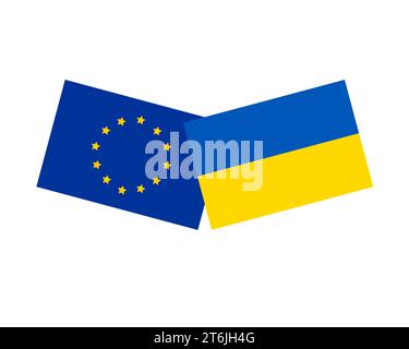 Drapeaux de l'Ukraine et de l'Union européenne comme symbole de partenariat et de coopération, soutien et aide les uns des autres pendant les temps difficiles de l'invasion russe à l'Ukraine indépendante, simple dessin à la main Illustration de Vecteur