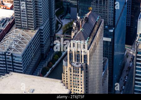 Paysage urbain depuis le sommet de la Willis Tower - vue de Chicago d'en haut. Chicago, États-Unis Banque D'Images