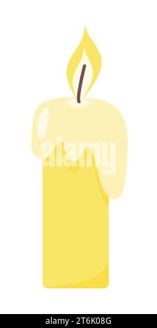 Bougie allumée jaune avec cire fondante, illustration vectorielle plate Illustration de Vecteur