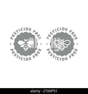 Sans pesticide avec étiquette vecteur abeille. Pas d'icône représentant un cercle de pesticides. Illustration de Vecteur