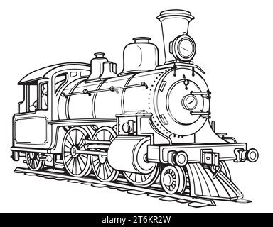 Locomotive à vapeur rétro dessin à la main illustration vectorielle, transport en train Illustration de Vecteur