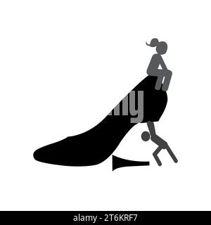 Silhouette d'un homme tenant une chaussure avec un talon cassé, et silhouette d'une femme assise dessus Illustration de Vecteur