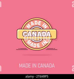 Dessin animé fait au Canada en style comique. Pictogramme d'illustration fabriqué. Concept commercial des panneaux de production. Illustration de Vecteur