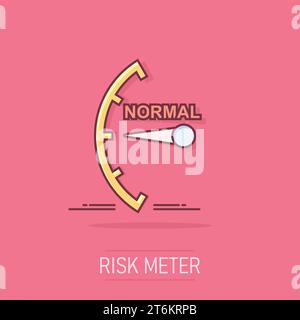 Icône de niveau normal de dessin animé en style de bande dessinée. Pictogramme de l'indicateur de vitesse et du compte-tours. Concept commercial de destruction de compteur de risques. Illustration de Vecteur