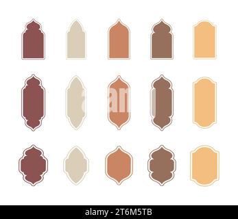 Fenêtres islamiques de style oriental. Ensemble d'arches arabes et de portes aux couleurs Boho. Silhouette de mosquée. Illustration vectorielle minimaliste Illustration de Vecteur