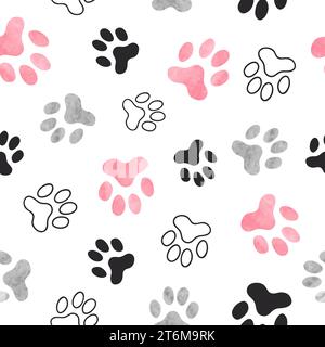 Motif sans couture imprimé patte de chien en couleurs rose et noir Illustration de Vecteur