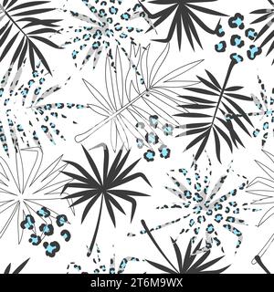 Motif tropical abstrait avec feuilles exotiques et imprimé léopard. Imprimé floral sans couture vectoriel Illustration de Vecteur