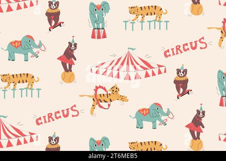 modèle sans couture avec des animaux de cirque et tente Illustration de Vecteur