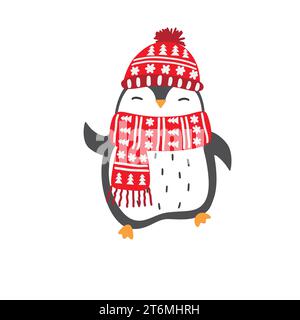 Dessin animé mignon illustration de pingouin de Noël. Illustration de Vecteur